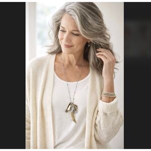 J Jill Charm Necklace Gold Silver Mixed Metal Hammered Celestial Star Boho 33”